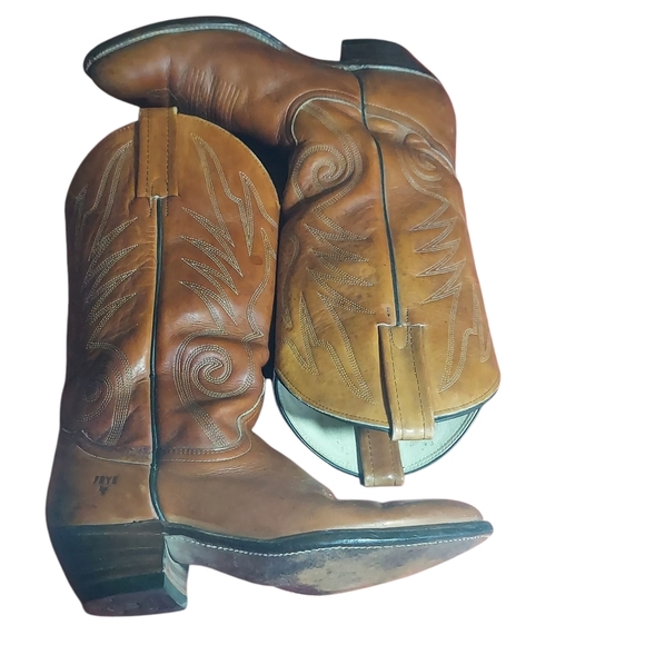 Frye Vintage 1980s Tan Brown Embroidered Pointed Toe Western Boots - Picture 10 of 13
